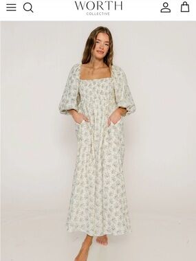 Noa Premium 100% Cotton Maxi Dress in Dusty Blue Floral - Bump Friendly